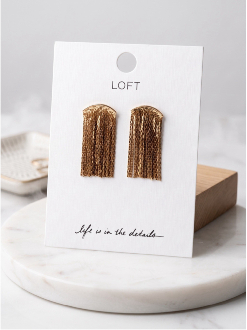 LOFT Gold Tone Chain Tassel Fringe Drop Earrings New on Card Statement